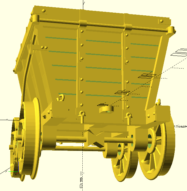 Chaldron wagon model showing compensated axle